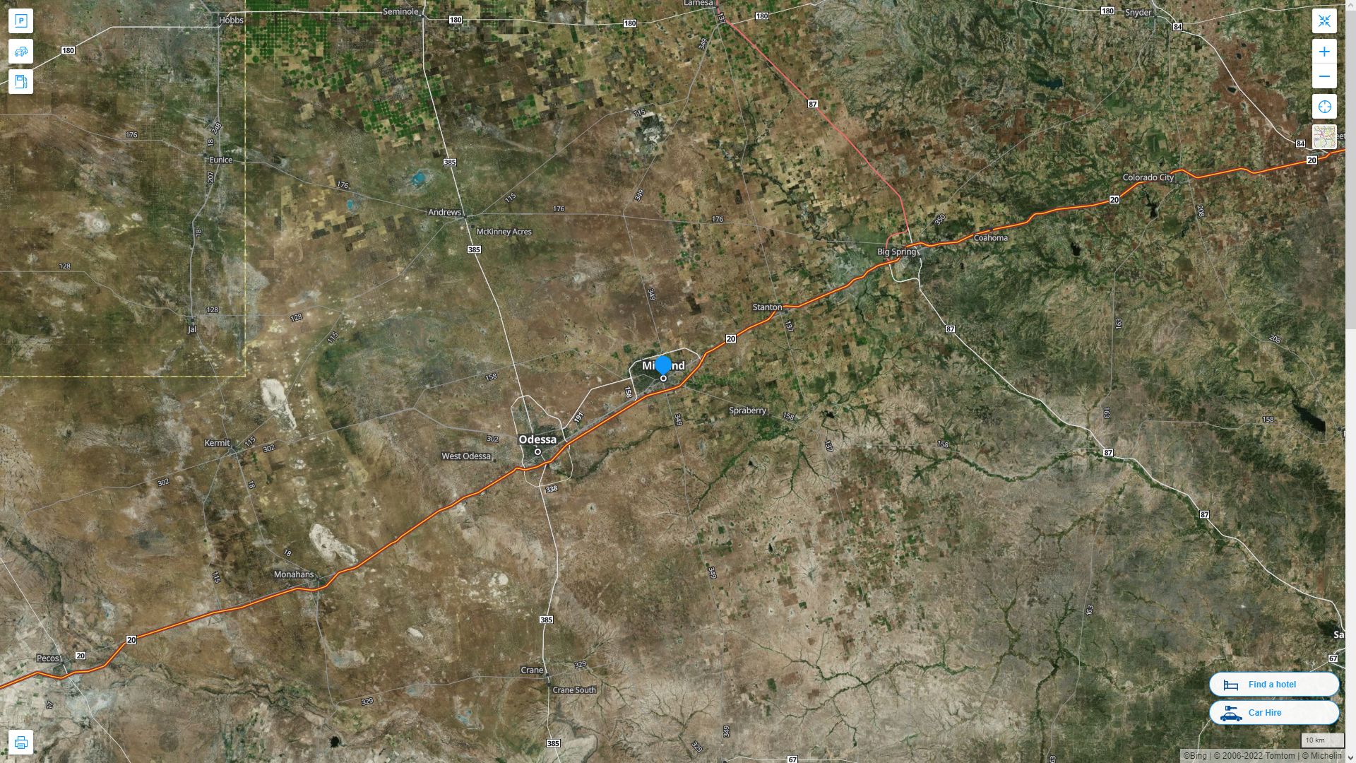 Midland Texas Highway and Road Map with Satellite View